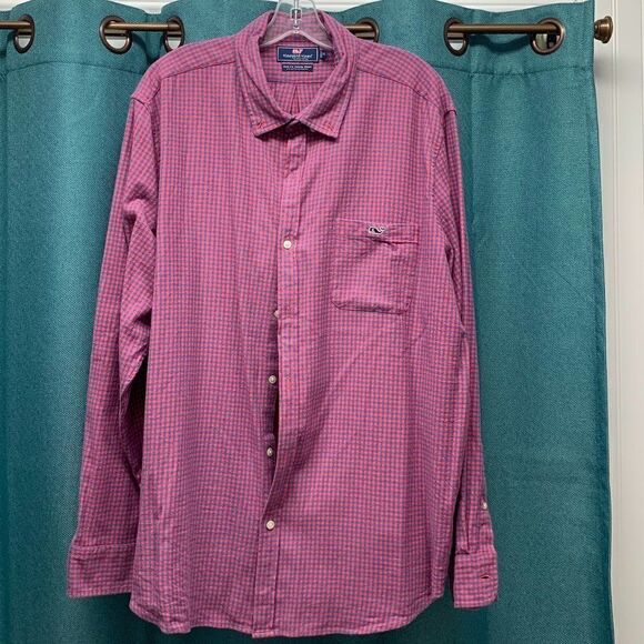 Vineyard Vines Pink & Blue Check Shep & Ian Slim Fit Tucker Long Sleeve Size XXL - Picture 1 of 5